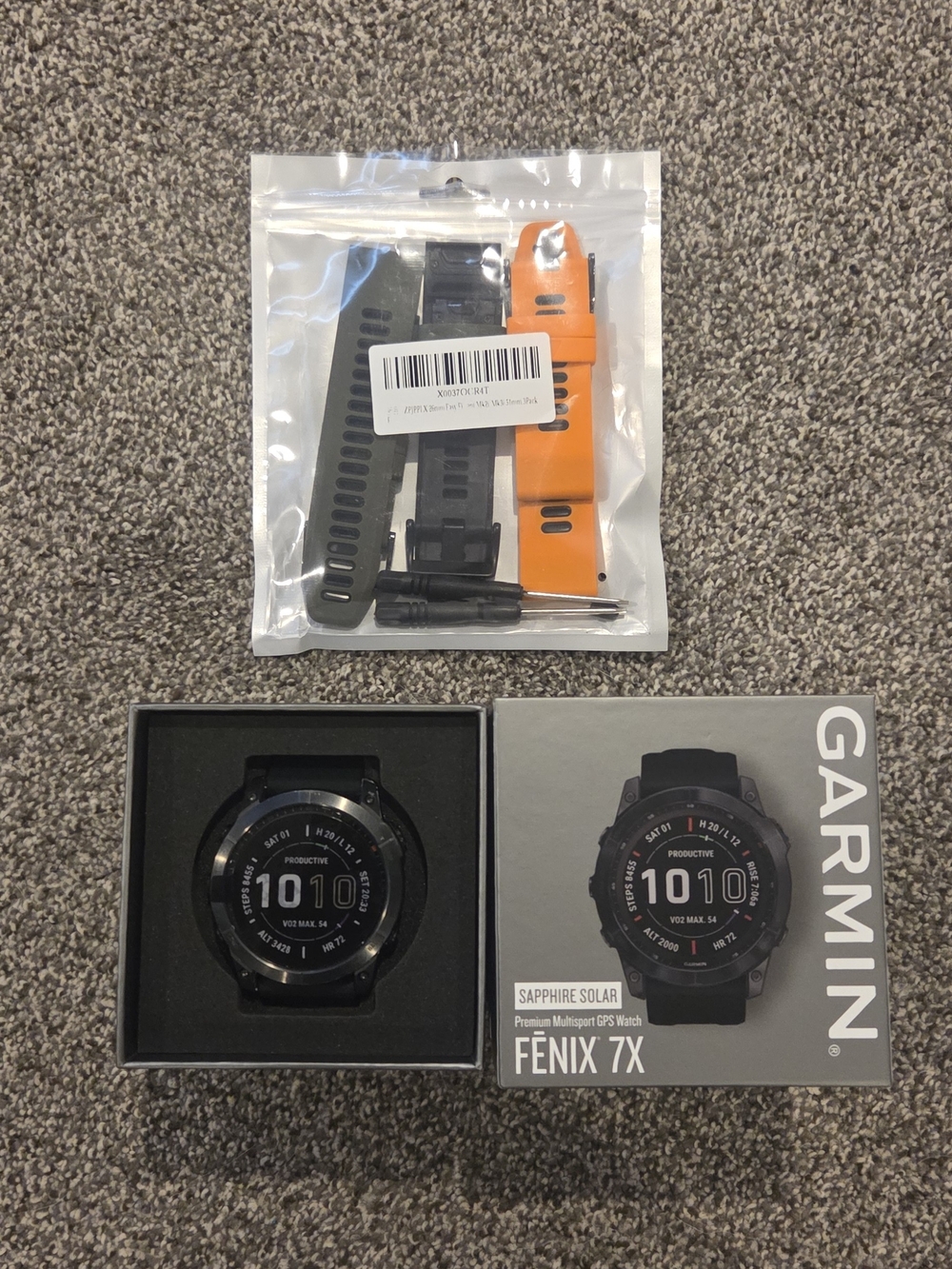 Garmin Fenix 7X Sapphire Solar GPS Watch - Black with Orange Strap